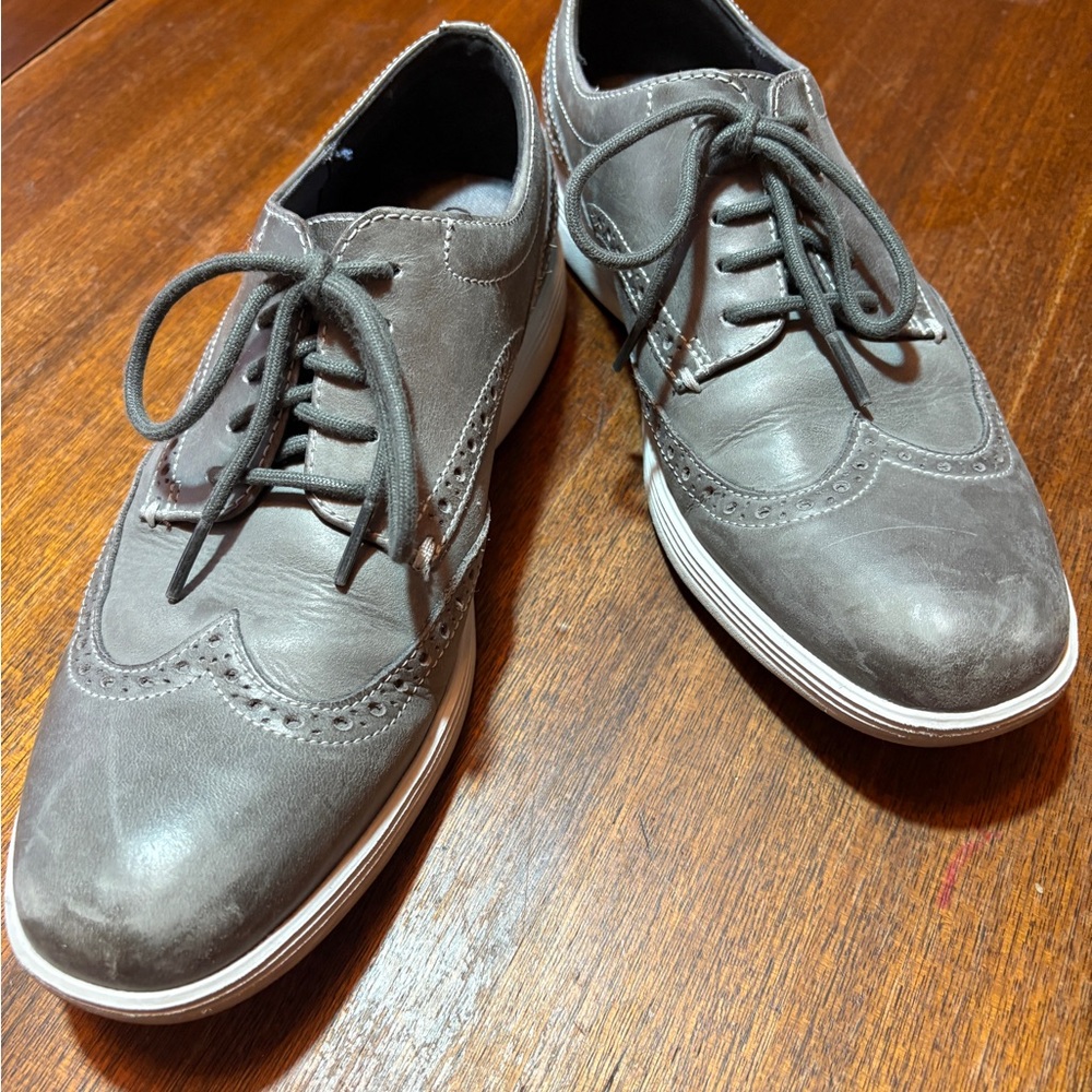 Cole Haan Men's Grand OS Wingtip Oxfords 7.5 Grey Leather